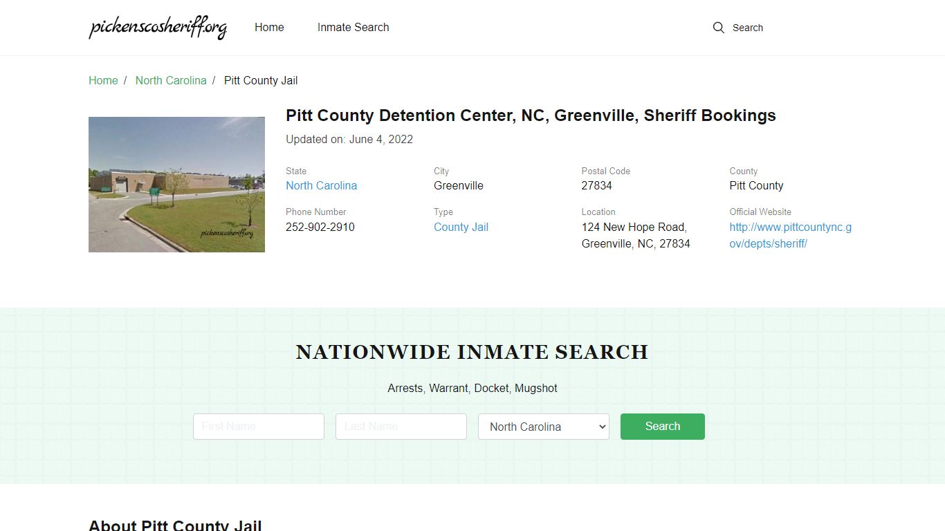 Pitt County Detention Center, NC, Greenville, Sheriff Bookings